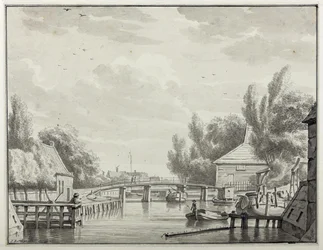 Winschoterdiep mit Bontebrug, von der Stadt aus gesehen
